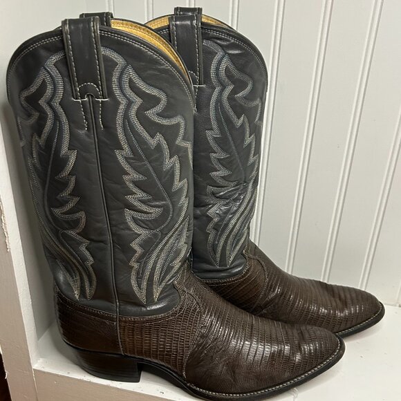 Justin Other - Justin Cowboy Boots Mens 12E Lizzard Western Brown Gray Tops Style 8327 USA Made